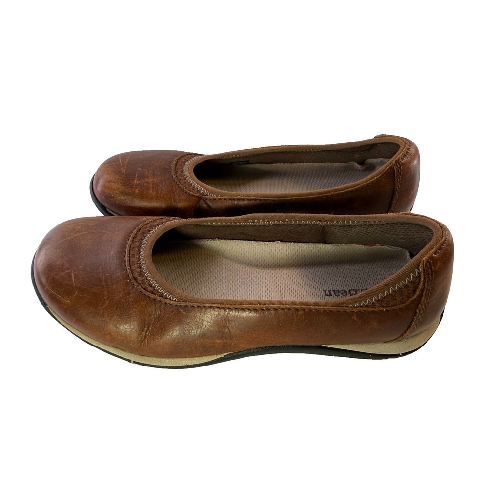 LL Bean Sneakerina Brown Leather Ballet Flats Comfort Slip On Shoes Women’s 6.5
